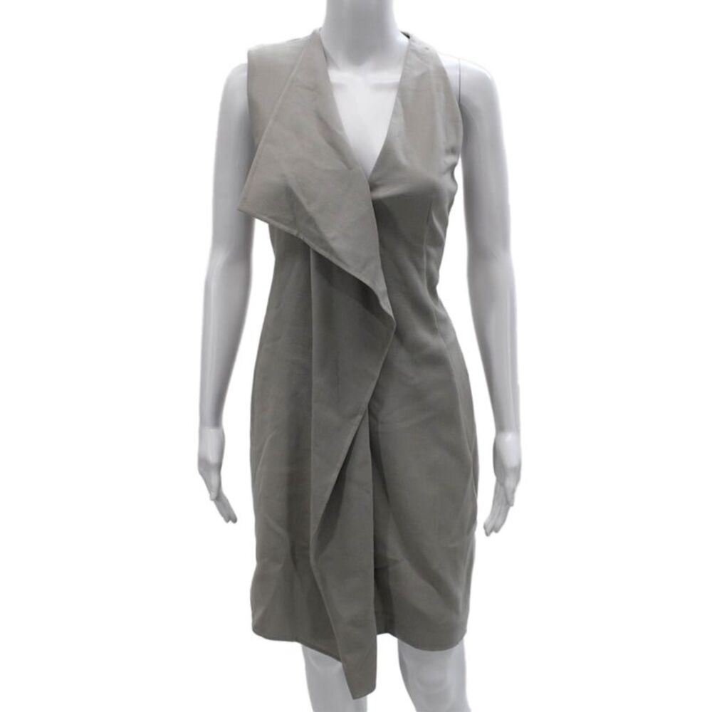 Akris Womens Sheath Dress Gray Satin V-Neck Sleeveless Knee Length Zip Size 4